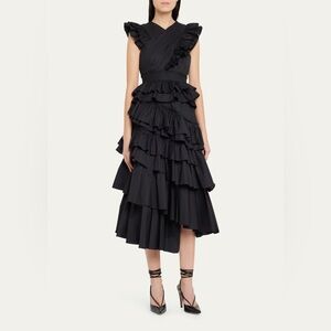 Ulla Johnson Aurore Asymmetrical Ruffle Dress in Black Size 0